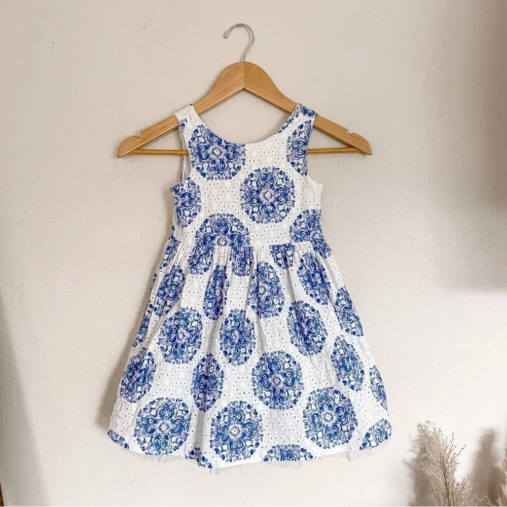 Janie‎ & Jack | Eyelet Tile Dress with Tulle Skirt, size 4, EUC